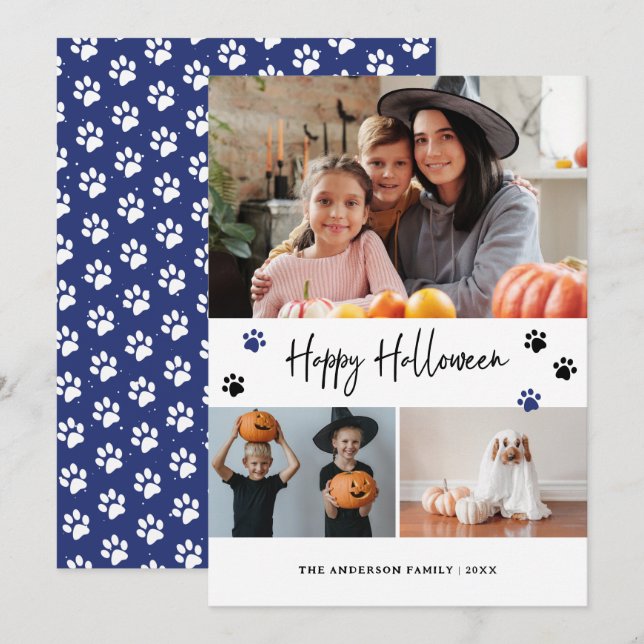 Blue Pet Photo Happy Halloween Holiday Card (Front/Back)