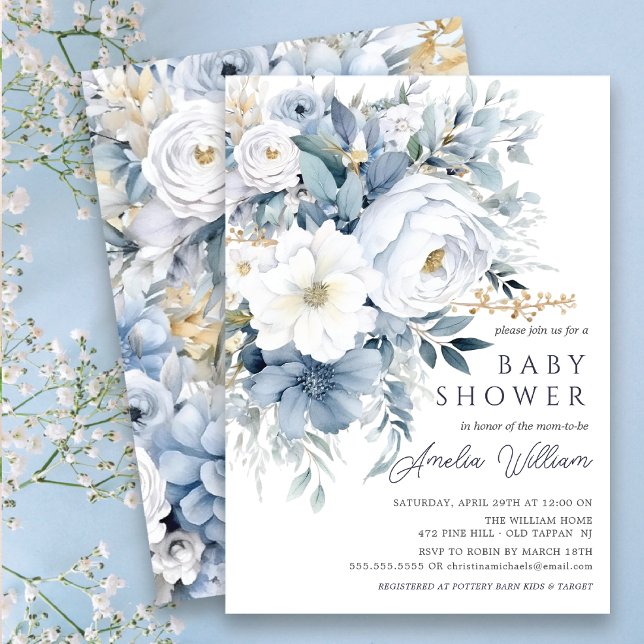 Blue Petal Boys Baby Shower Invitation (Creator Uploaded)