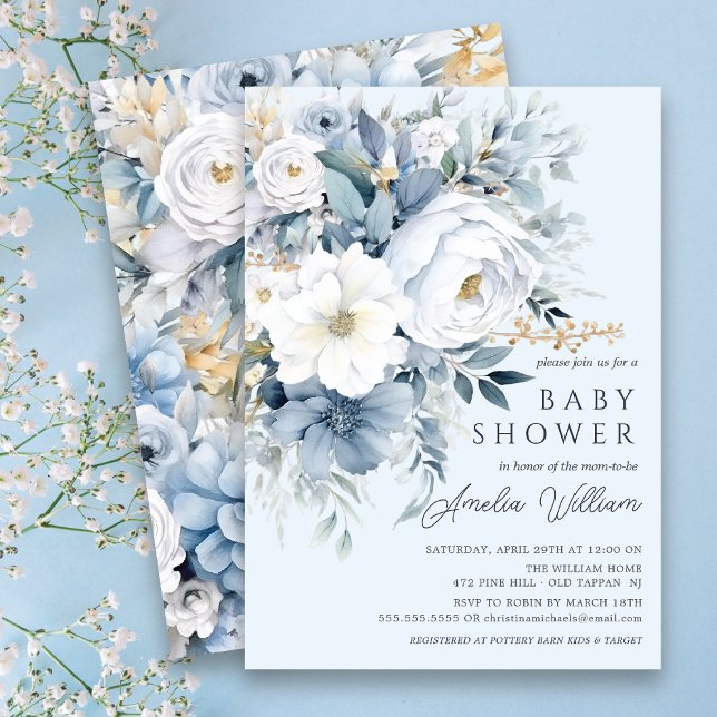 Blue Petal Boys Baby Shower Invitation (Creator Uploaded)