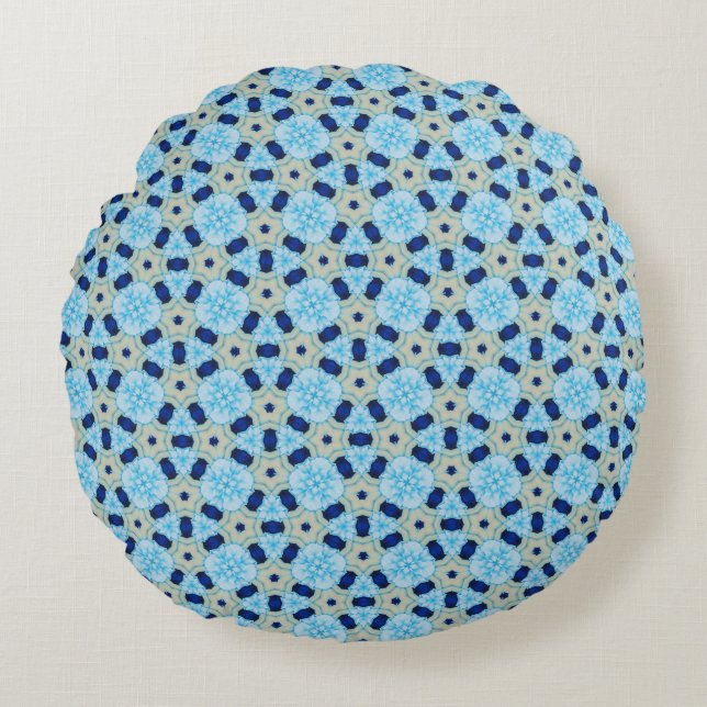 Blue Petal Harmony Round Pouf Cushion (Front)