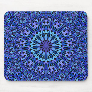Blue Petal Kaleidoscope Mandala Mouse Mat