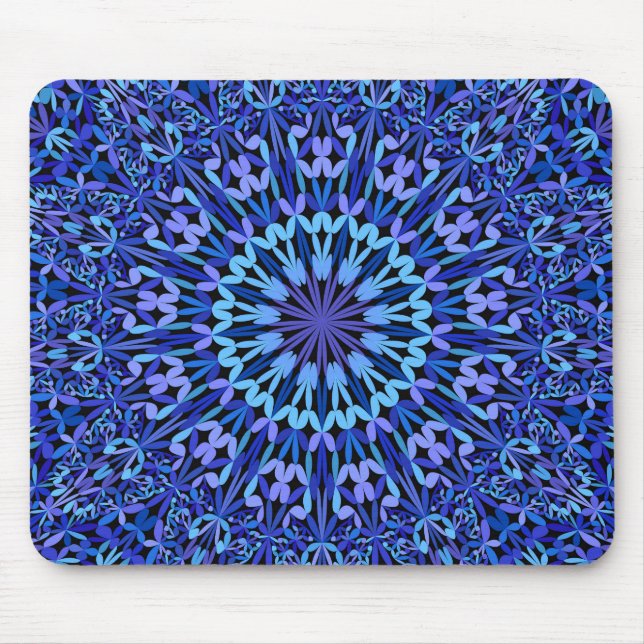 Blue Petal Kaleidoscope Mandala Mouse Mat (Front)
