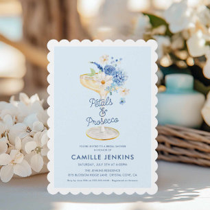 Blue Petals and Prosecco Bridal Invitation