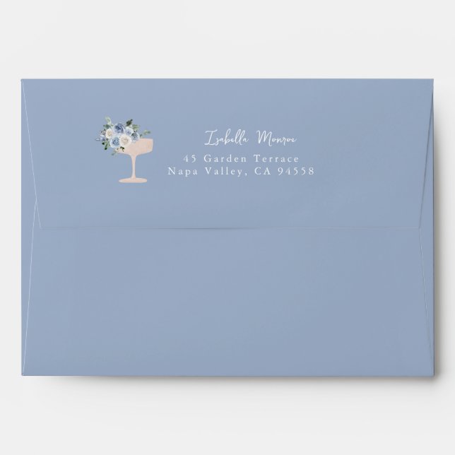 Blue Petals and Prosecco Bridal Shower Envelope (Back (Top Flap))