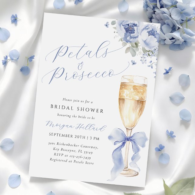 Blue Petals and Prosecco Bridal Shower Invitation (Creator Uploaded)