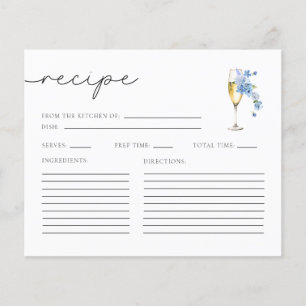 Blue Petals & Prosecco Bridal Shower Recipe Cards