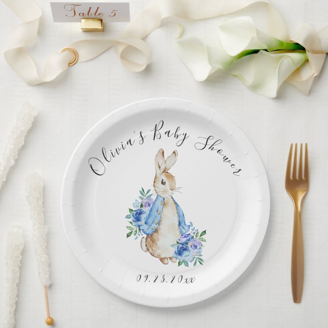 Blue Peter Rabbit Bunny Floral Baby Shower Paper Plate (Wedding)