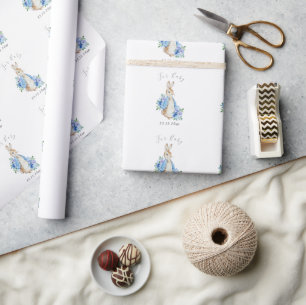 Blue Peter Rabbit For Baby Script Baby Shower Wrapping Paper