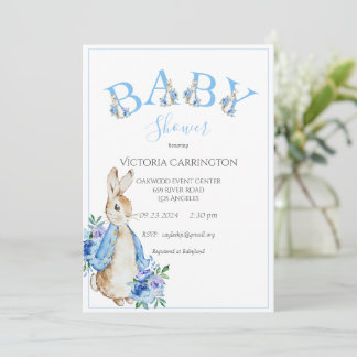 Blue Peter Rabbit Letters Baby Shower Invitation
