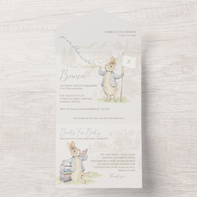 Blue Peter the Rabbit Some Bunny Baby Shower All In One Invitation (Inside)