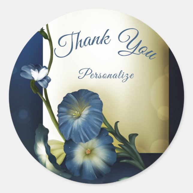 Blue Petunias Floral Thank You Personalise Classic Round Sticker (Front)