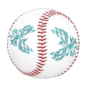 Blue Phoenix Rises on White Baseball