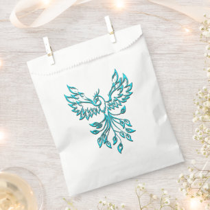 Blue Phoenix Rises on White Favour Bags