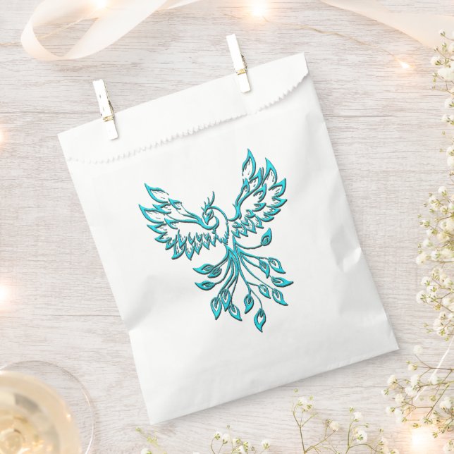 Blue Phoenix Rises on White Favour Bags (Clipped)