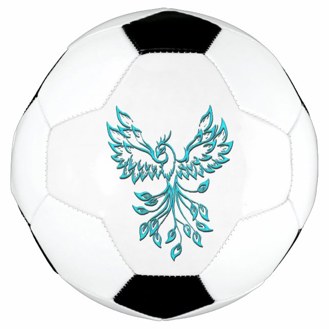 Blue Phoenix Rises on White Football (Front)