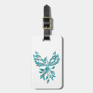 Blue Phoenix Rises on White Luggage Tag