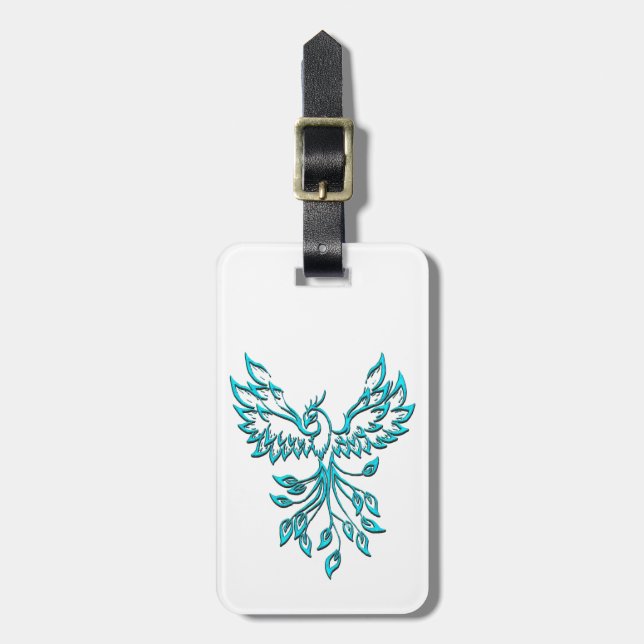 Blue Phoenix Rises on White Luggage Tag (Front Vertical)