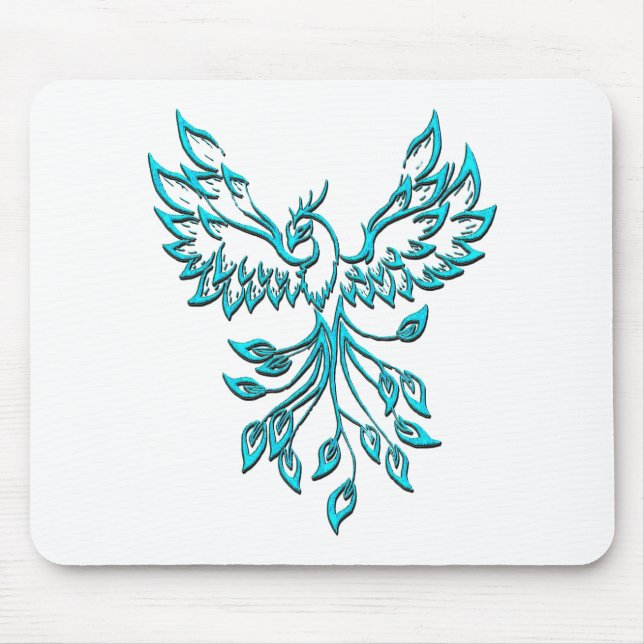 Blue Phoenix Rises on White Mouse Mat (Front)