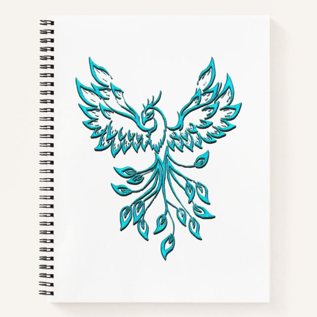 Blue Phoenix Rises on White Notebook (Front)
