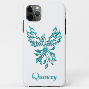 Blue Phoenix Rises on White Personal iPhone 11 Pro Max Case