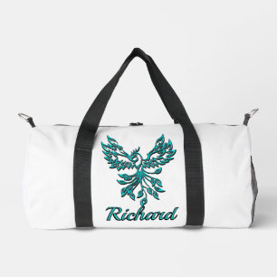 Blue Phoenix Rises on White Personal Duffle Bag