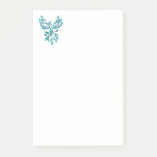 Blue Phoenix Rises on White Post-it Notes