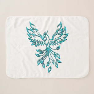 Blue Phoenix Rises on White Sherpa Blanket