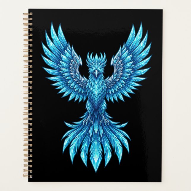 Blue Phoenix Rising Notebook - Fantasy Art Journal Planner (Front)