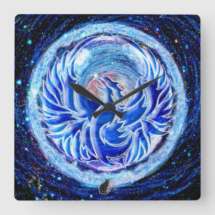 Blue Phoenix Square Wall Clock