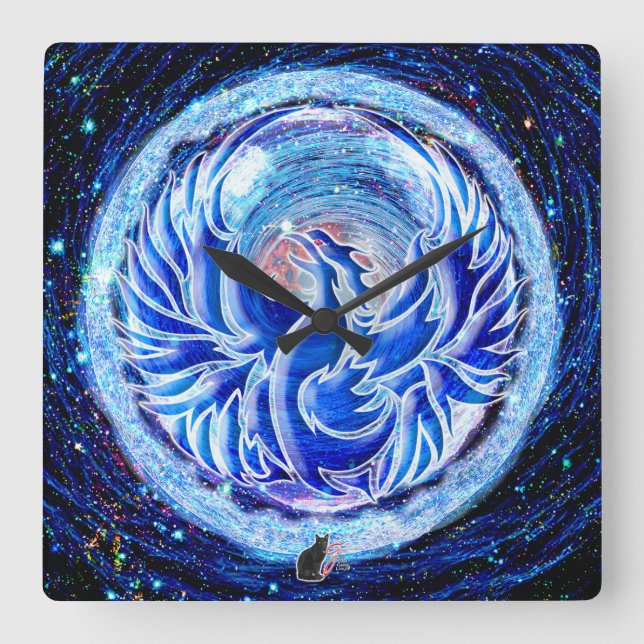 Blue Phoenix Square Wall Clock (Front)