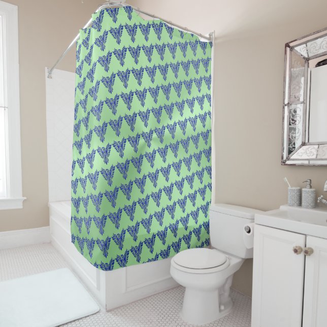 Blue Phoenix with green polished metal effect Shower Curtain (In Situ)