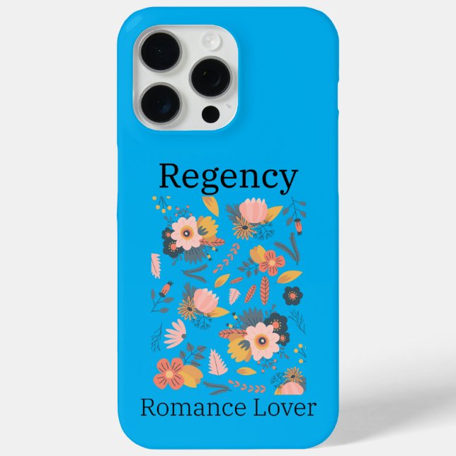 Blue phone case with peach and pink flowers (Back)