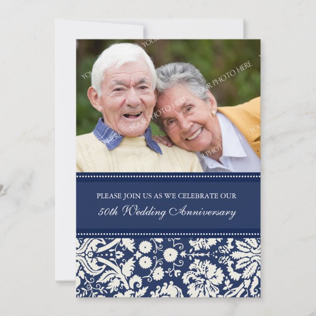 Blue Photo 50th Anniversary Party Invitation (Front)