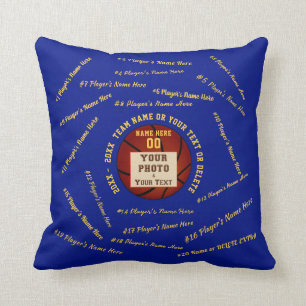 Blue Photo All Player's Names Basketball Pillow