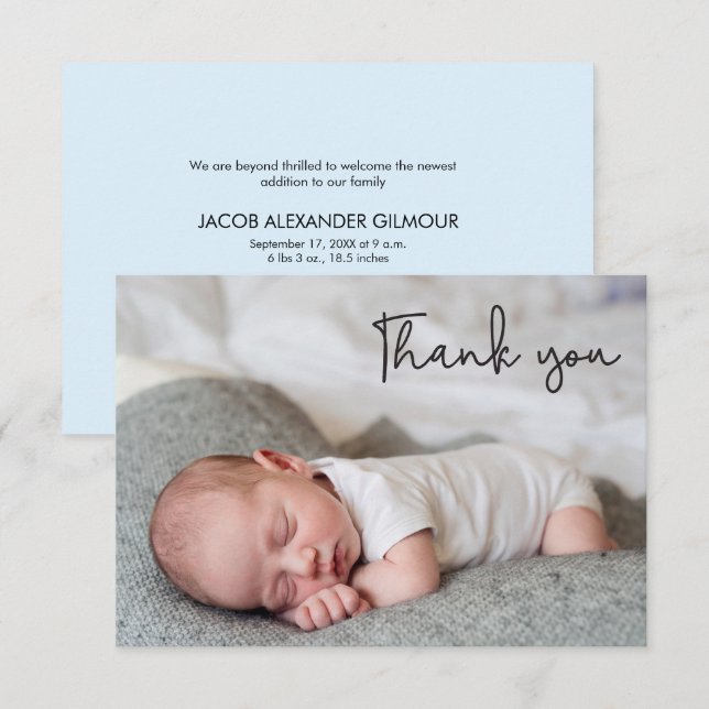 Blue Photo Baby Boy Shower Stylish Thank you Card (Front/Back)