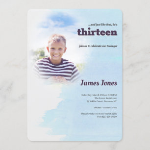 Blue Photo Birthday Party Invitations