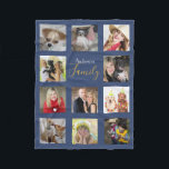 BLUE Photo Blanket Collage Instagram Gold<br><div class="desc">Stylish family photo blanket available in a range of colours. Replace all the photos show and text with your own. This is one of MANY photo collage blankets in this collection/category. It can be used for ANY occasion in addition to that shown in the sample. All photos resize automatically to...</div>