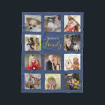 BLUE Photo Blanket Collage Instagram Gold<br><div class="desc">Stylish family photo blanket available in a range of colours. Replace all the photos show and text with your own. This is one of MANY photo collage blankets in this collection/category. It can be used for ANY occasion in addition to that shown in the sample. All photos resize automatically to...</div>