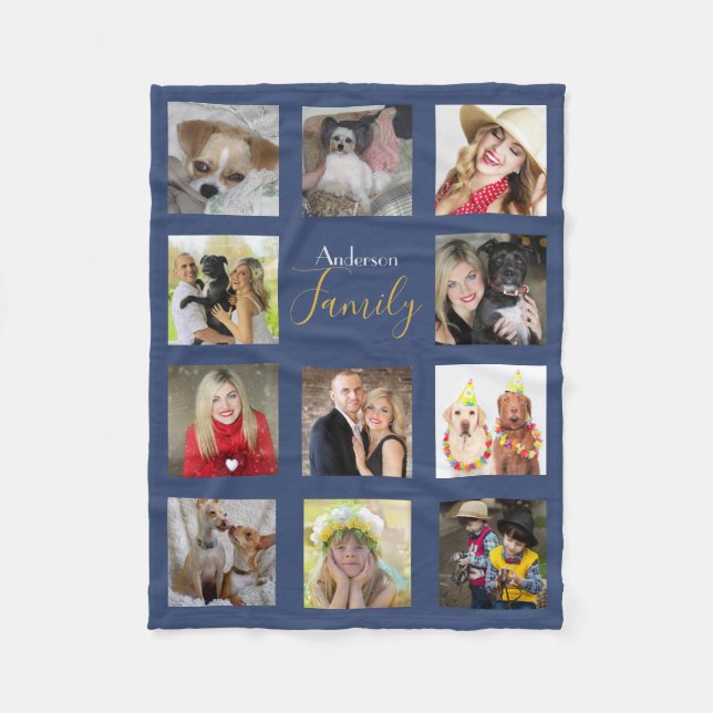BLUE Photo Blanket Collage Instagram Gold (Front)
