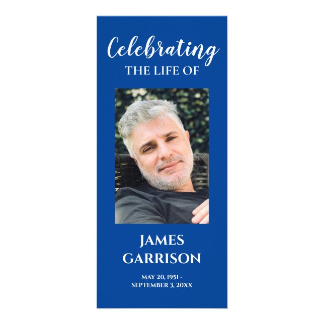 Blue Photo Celebration of Life Memorial Program Rack Card (Front)