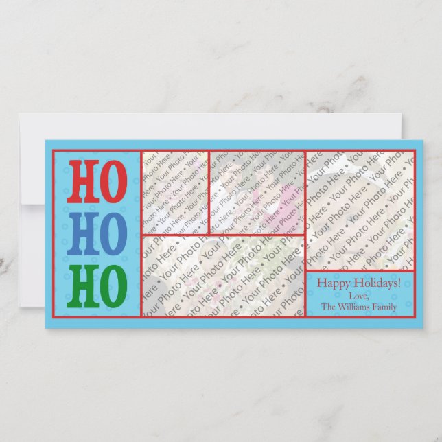 Blue Photo Christmas Card with Custom Text (Front)