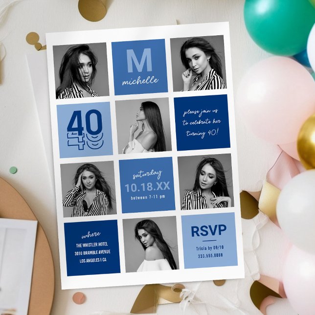 Blue Photo Collage 40th Birthday Invitation (Creator Uploaded)