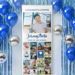 Blue Photo Collage Congrats Graduation Retractable Banner