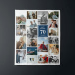 Blue Photo Collage Happy Birthday Name & Age Tapestry<br><div class="desc">Tapestry for a birthday celebration featuring a photo collage of 19 photos, name, and age. Perfect for big celebrations where you can add lots of photos from the long life of the birthday celebrator. Birthday party decor in the form of a tapestry personalised with photos, name, and age in white...</div>