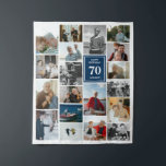 Blue Photo Collage Happy Birthday Name & Age Tapestry<br><div class="desc">Tapestry for a birthday celebration featuring a photo collage of 19 photos, name, and age. Perfect for big celebrations where you can add lots of photos from the long life of the birthday celebrator. Birthday party decor in the form of a tapestry personalised with photos, name, and age in white...</div>