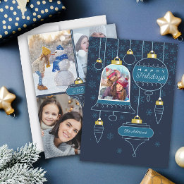 Blue Photo Collage Happy Holiday Card