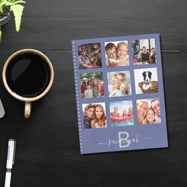 Blue photo collage monogram modern diary notebook (Creator Uploaded)