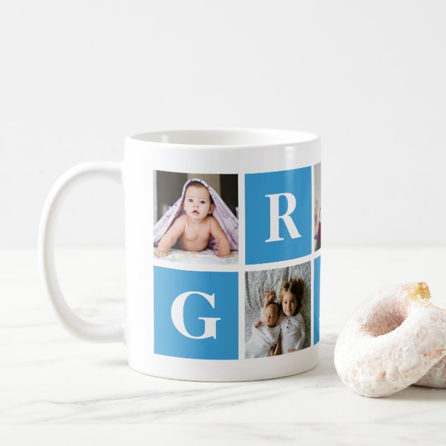 Blue Photo Collage Personalised Gramp Mug (With Donut)