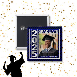 Blue Photo Football Graduation Button