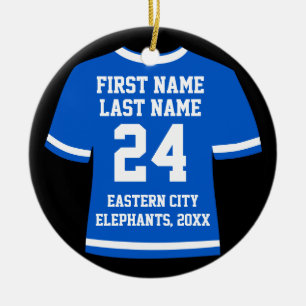 Blue Photo Football Soccer Hockey Sports Jersey Ceramic Tree Decoration